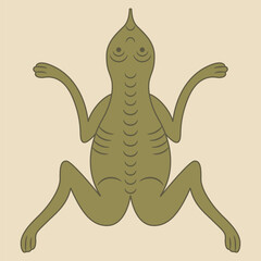 Stylized funny frog or toad. Russian medieval animal design.