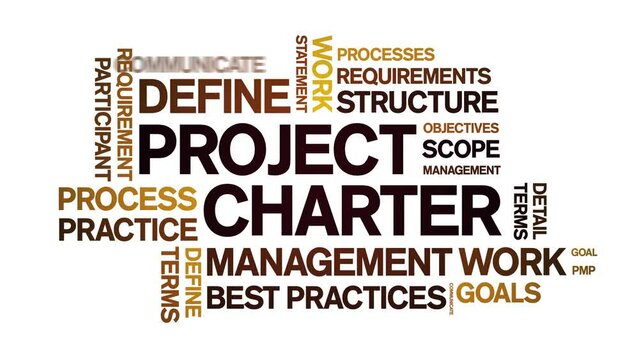 Project Charter animated tag word cloud;text design animation kinetic typography seamless loop.