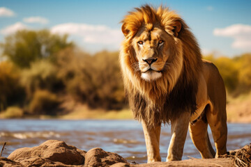 Lion standing infront of Mount Kilimanjaro 