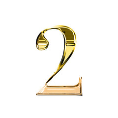 Two gold metallic luxury chrome alphabet number font
