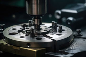 Image of a Rotary Table with Cutting Tools in Close-Up Macro