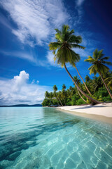 Tranquility on a Remote Island with Crystal-Clear Waters and Palm Trees. Solitude and Relaxation. wallpaper