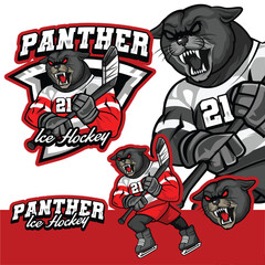 Panther Ice Hockey Mascot Logo Cartoon Character