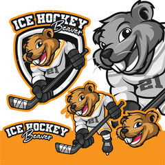 Beaver Ice Hockey Mascot Logo Cartoon Character © Mdesign Studio