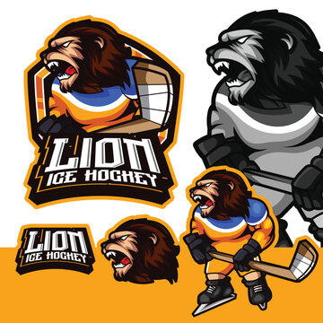 Lion Ice Hockey Mascot Logo Cartoon Character