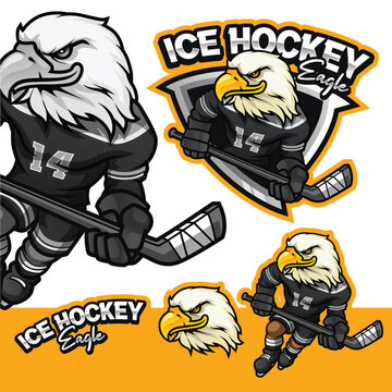 Eagle Ice Hockey Mascot Logo Cartoon Character
