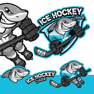 Shark Ice Hockey Mascot Logo Cartoon Character
