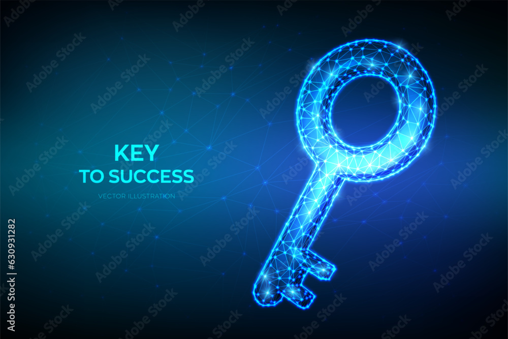 Aufkleber key. low poly abstract key sign. key to success or solution. turnkey solution and services concept. 