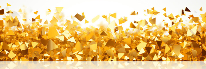 gold foil pieces, confetti on white background. Generative Ai. 