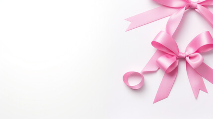 pink Ribbon and bow on a white background with empty space to insert. Generative Ai. 