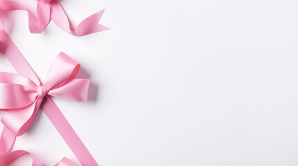 pink ribbon and bow on white background. Generative Ai. 
