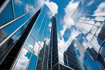 Fototapeta na wymiar Glistening Urban Giants: The Allure of Glassy Skyscrapers in Modern Cityscapes, Generative AI
