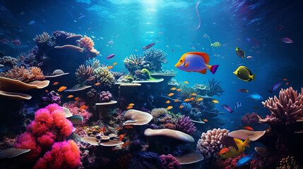 Naklejka na ściany i meble beautiful underwater shots with amazing coral reef colorful
