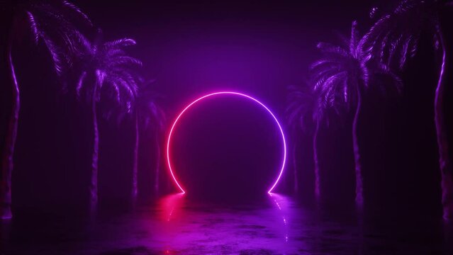 Neon Frames and Palm Trees Synthwave Loop