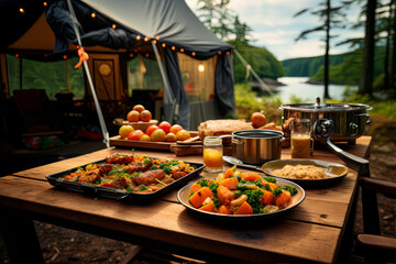 food in the field, camping