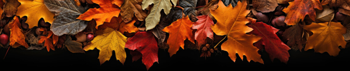 Autumn's Vivid Palette: A Photo of Old Fallen Leaves in Red, Yellow, Brown, and Orange, Isolated on a Dark Background.

