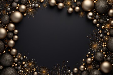 A festive gold background with party decor on a dark background, in the style of circular shapes, New Year's background with copy space, Generative AI