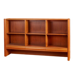 Vintage teak display case bookshelf with empty shelves. Mid-century modern design furniture. No...