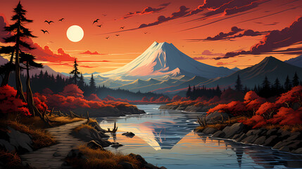 Illustration of the Mount Fuji - obrazy, fototapety, plakaty
