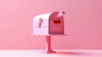 Poster Old mailbox on pink background, vintage mailbox, Generative AI © Kaleb