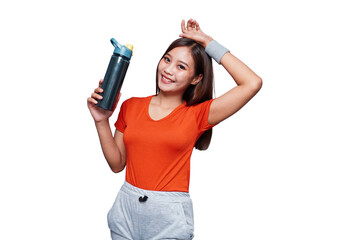 Beautiful Asian Woman Workout Holding Water Bottle