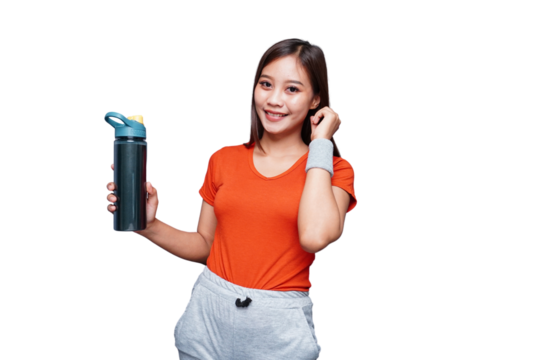 Beautiful Asian Woman Workout Holding Water Bottle