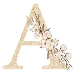 Watercolor Cotton Flower Alphabet Decoration