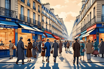 Busy people on the streets of Paris in the 1920s.
Generative AI