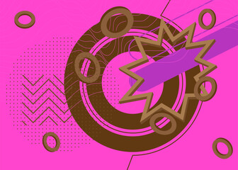 Brown and purple geometrical graphic retro background. Vintage minimal geometric elements, shapes theme cover, poster banner template.