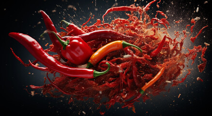 Red hot chili on fire on a black background, in the style of precisionism influence