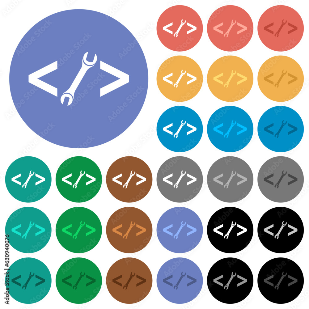 Poster web development with wrench round flat multi colored icons