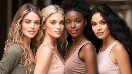 Obraz premium Portrait diversity beauty women, empowerment with motivation against studio background
