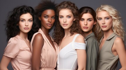 Fototapeta premium Portrait diversity beauty women, empowerment with motivation against studio background