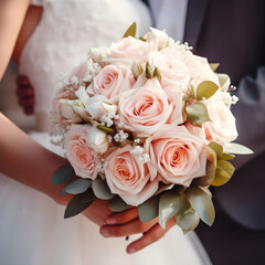 Blooming Love: Close-Up of Bride and Groom Holding the Beautiful Wedding Flower Bouque