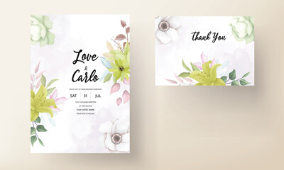 beautiful flower and leaves wreath wedding invitation card
