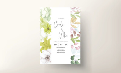 beautiful flower and leaves wreath wedding invitation card