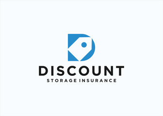 Initial D with price tag logo design vector silhouette illustration