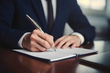 businessman making notes on a clipboard inside of the office