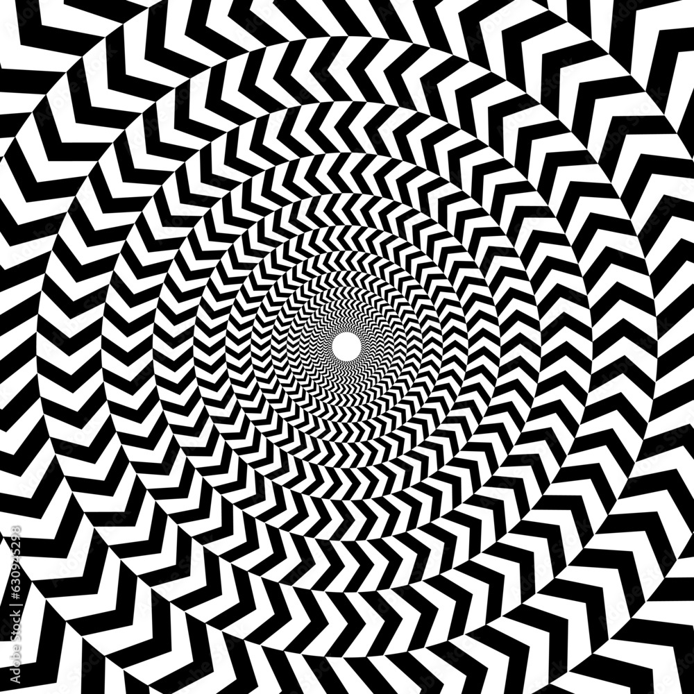 Poster radial optical illusion background. black and white abstract surface in circles. poster, banner, tem