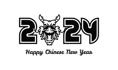 Black happy 2024 dragon new year illustration