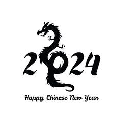 Black happy 2024 dragon new year isolated