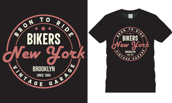 Motorbike vintage graphics t-shirt design with t-shirt typography, New York Bikers t-shirt, Biker vintage tee for old boys with dark and light backgrounds, Motorcycle illustration black, light t-shirt
