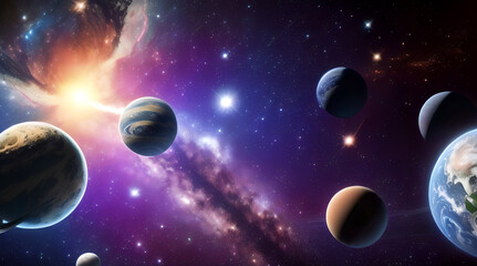 Obraz na płótnie Canvas earth and sun planets, stars and galaxies in outer space showing the beauty of space exploration. Elements furnished by NASA .