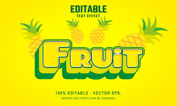 3d pineapple text effect, cute fruit text effect.