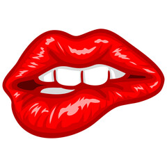Red Lips Biting Sexy Lip Pop Art Illustration Design
