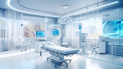 a clean professional medium clinic medical space with equipped medical tools and facilities healthcare concept background	