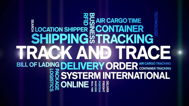 Track And Trace animated tag word cloud;text design animation kinetic typography seamless loop.