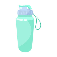 Light blue water bottle for fitness vector illustration. Cartoon drawing of plastic bottle for workout activities isolated on white background. Healthy lifestyle, sports concept
