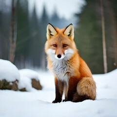 Naklejka na ściany i meble Cute fox with snow outdoors by generative AI