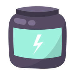 Protein supplement in bottle or jar. Protein powder in container isolated on white. Health, active lifestyle, sports, nutrition, diet concept